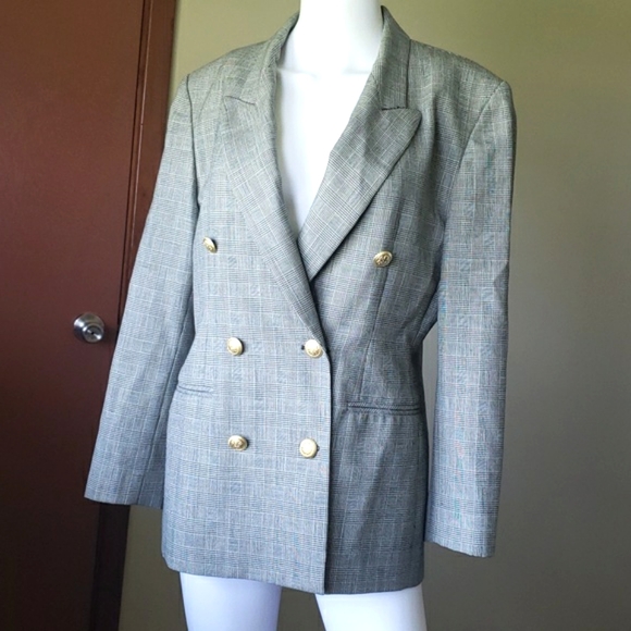 Pendleton Jackets & Blazers - NWOT Pendleton Gray Plaid 100% Wool Blazer  & Gold Bottom Women's Coat Size 10